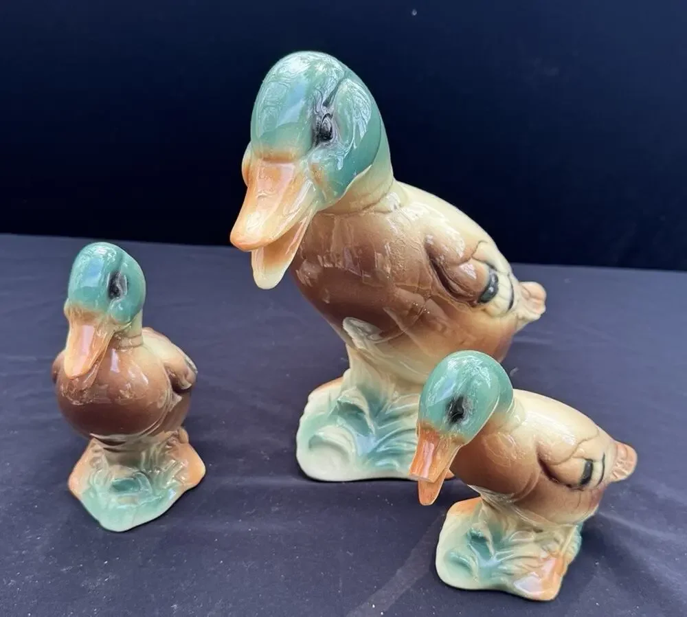 Vintage Royal Copley Windsor Mallard Duck Set of 3 Ceramic Figurine Mid Century